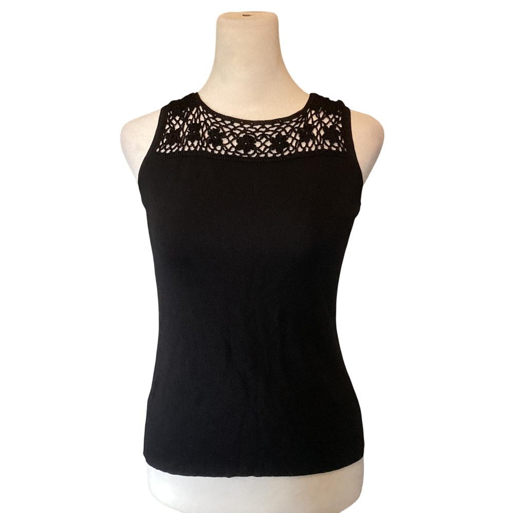 Women Crochet Lace Whimsigoth‎ Knit Tank Top Small Black Boho Romantic Sheer 90s